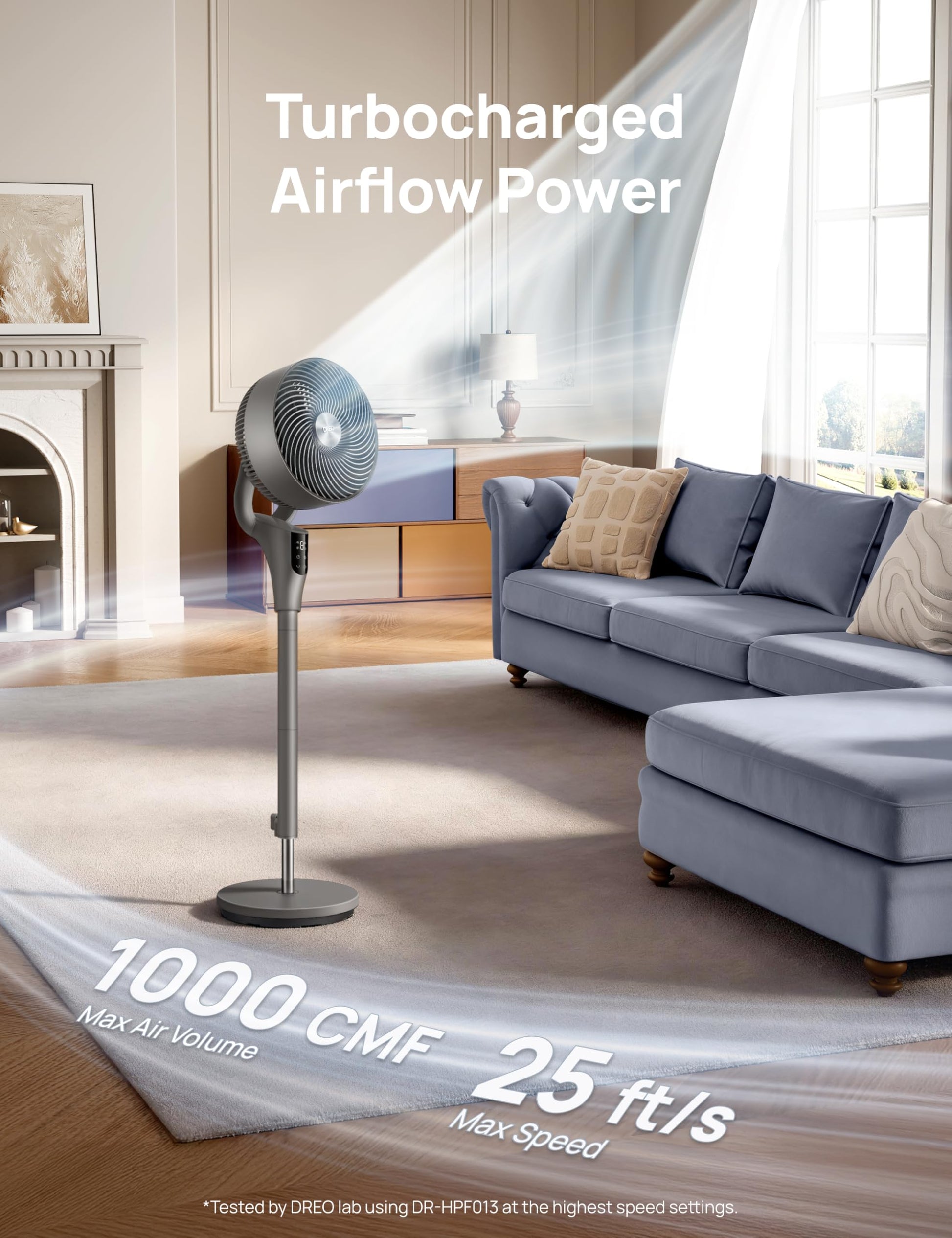 DREO Fan for Bedroom, 90° Oscillating Standing Fan, 20dB Quiet, 90ft Pedestal Fans for Room Office, DC Motor, 8+H Speeds, 3 Modes, 38-42'' Adjustable Height, Remote, 8H Timer, 105° Manual Vertical