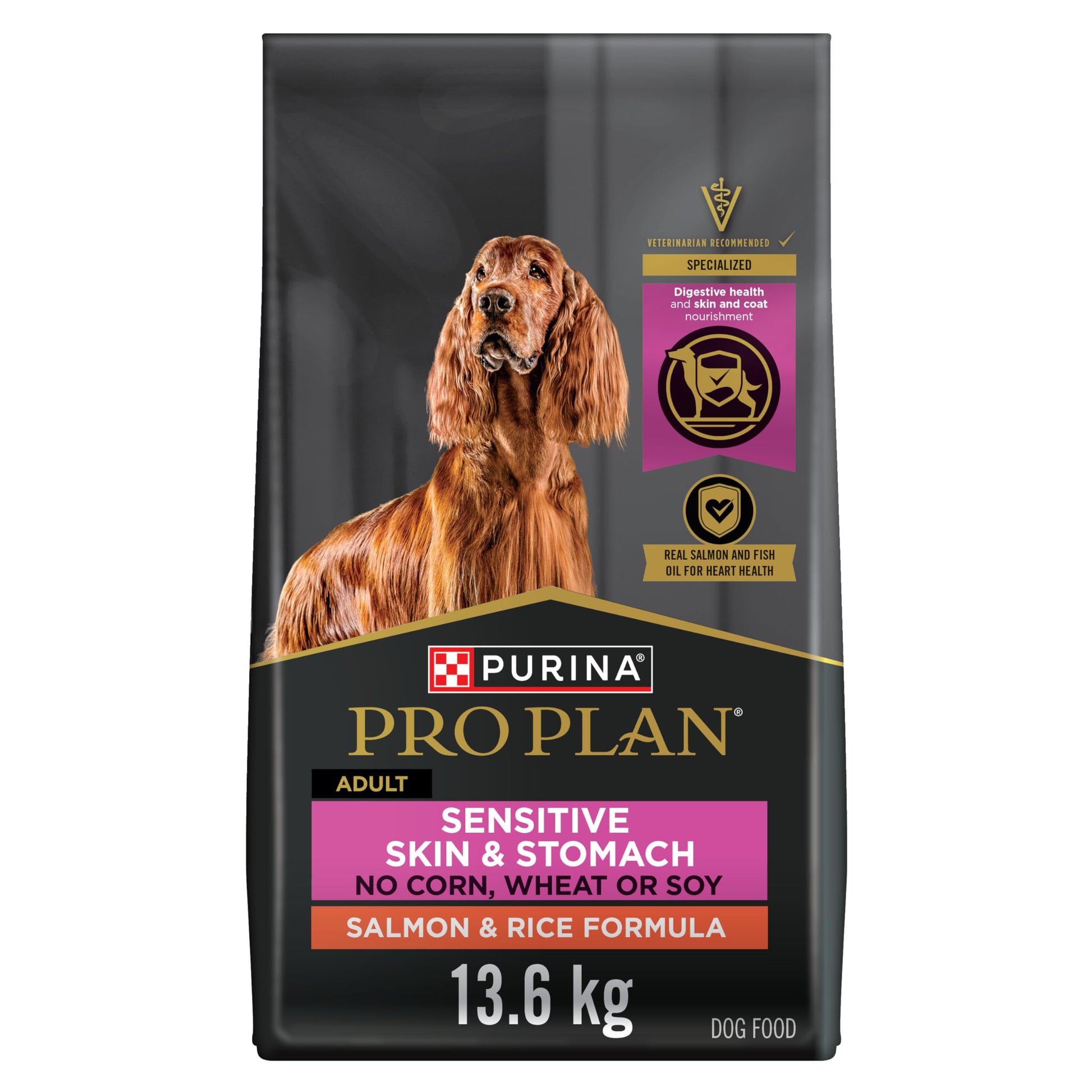 Purina Pro Plan Sensitive Skin & Stomach Dry Dog Food, Salmon & Rice - 13.6 kg Bag