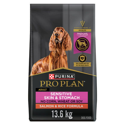 Purina Pro Plan Sensitive Skin & Stomach Dry Dog Food, Salmon & Rice - 13.6 kg Bag