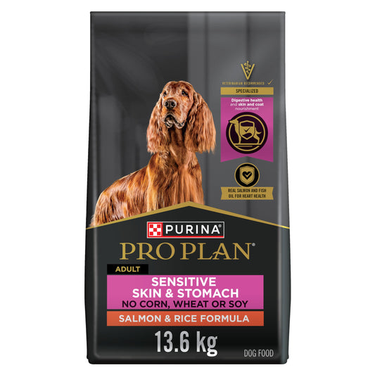 Purina Pro Plan Sensitive Skin & Stomach Dry Dog Food, Salmon & Rice - 13.6 kg Bag