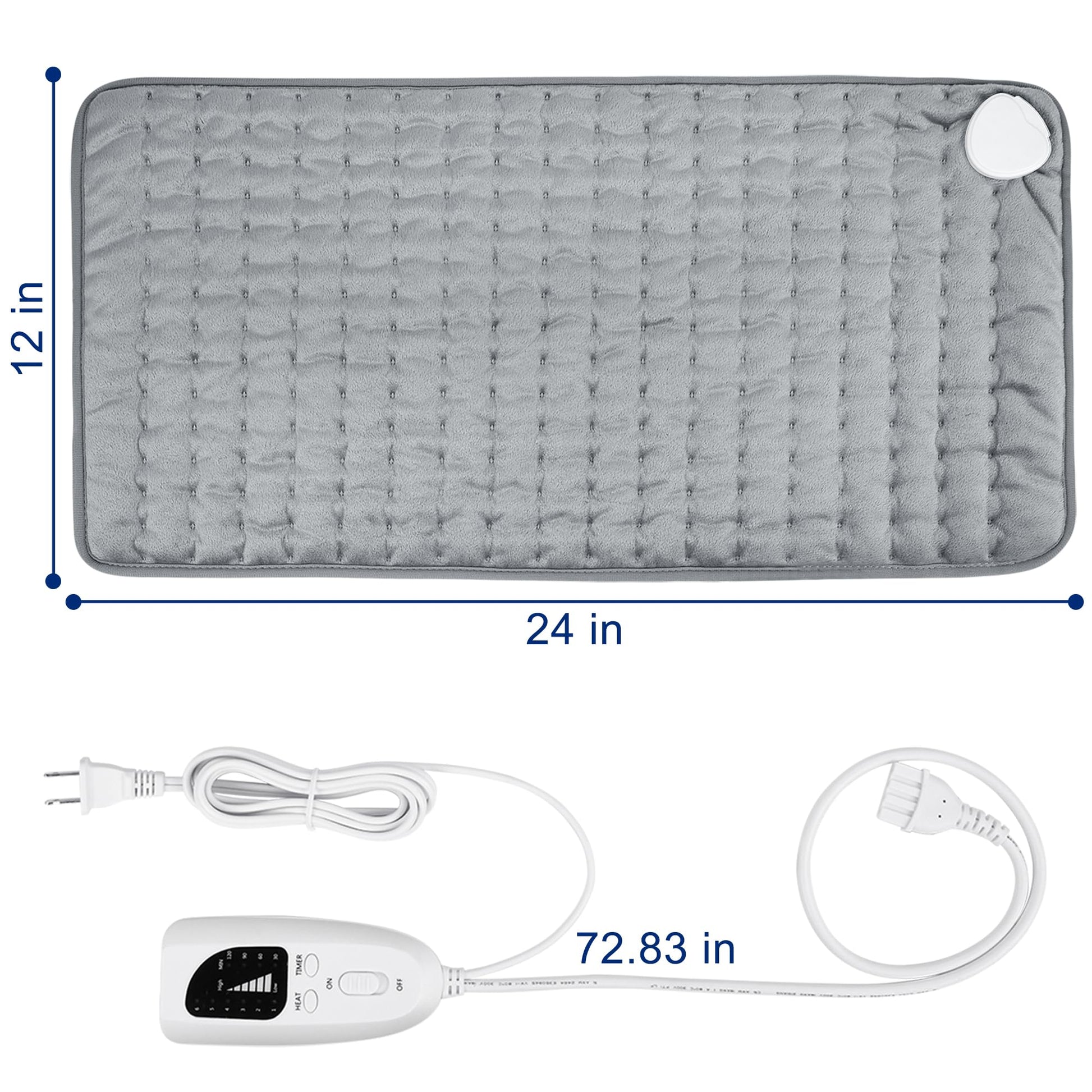 24"x12" Heating Pad, Electric Heating Pad for Dry & Moist Heat, Electric Heat Pad with Multiple Temp & Timer Settings, Auto Off, Silver Gray