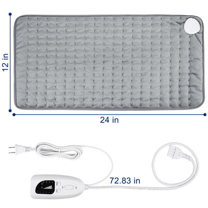 24"x12" Heating Pad, Electric Heating Pad for Dry & Moist Heat, Electric Heat Pad with Multiple Temp & Timer Settings, Auto Off, Silver Gray