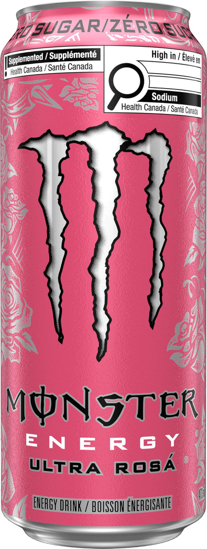 MONSTER ENERGY, Ultra Rosa, 473 mL Cans (12 Pack) – Zero Sugar Energy Drink