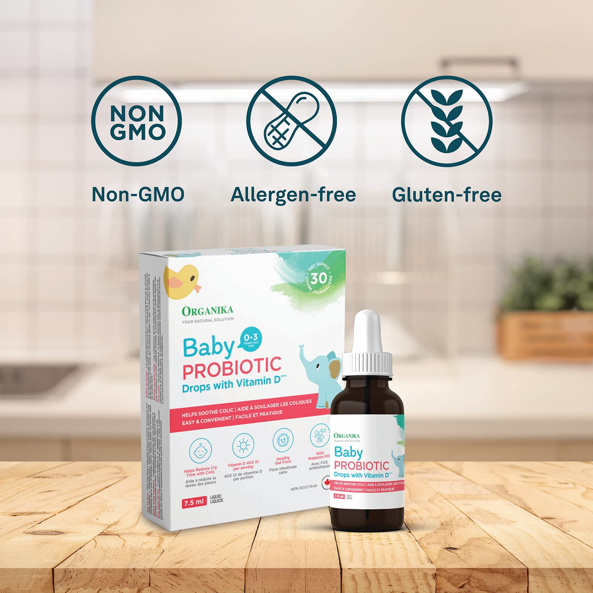 Organika Baby Probiotic Drops with Vitamin D- Soothe Colic, Reduce Fussing, Aid in Growth and Development- White, 7.5 ml (Pack of 1) Organika