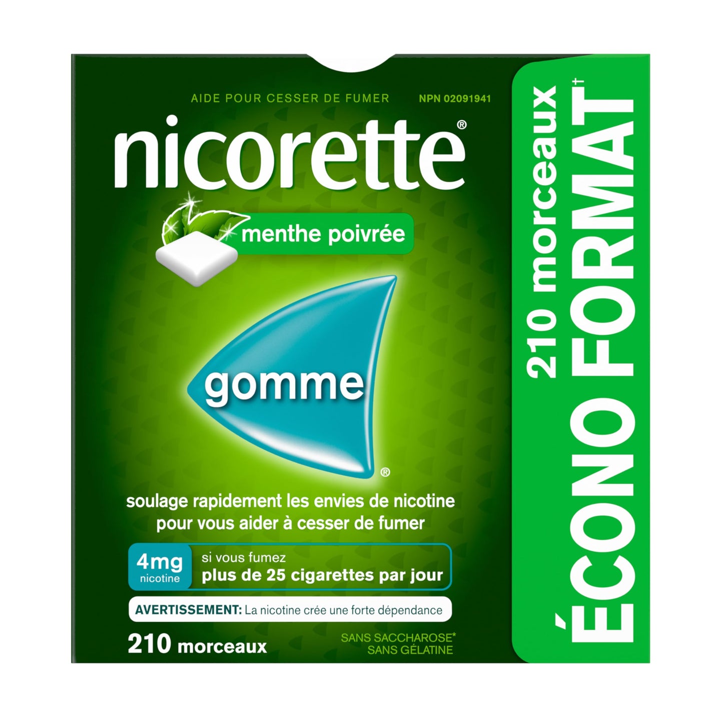 Nicorette Peppermint Gum, 4MG, Quit Smoking, Nicotine Gum, Smoking Cessation Aid, NRT, Reduce Cravings, 210 Pack Nicorette