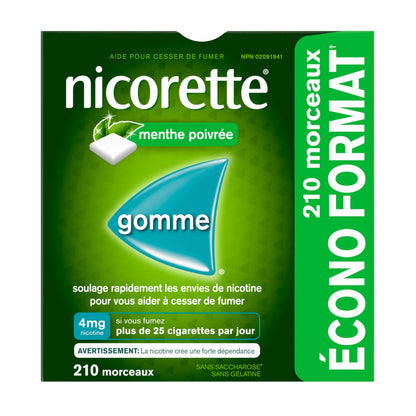 Nicorette Peppermint Gum, 4MG, Quit Smoking, Nicotine Gum, Smoking Cessation Aid, NRT, Reduce Cravings, 210 Pack Nicorette