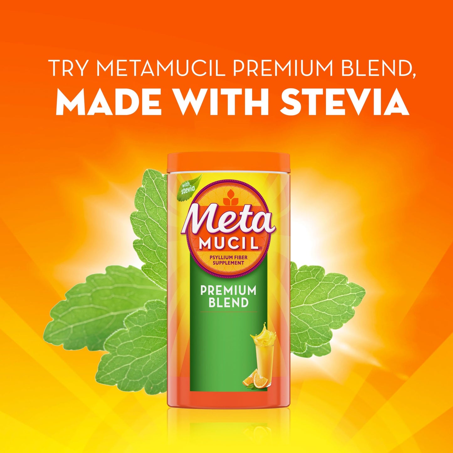 Metamucil, Premium Blend, Daily Psyllium Husk Powder Supplement, Sugar-Free with Stevia, 4-in-1 Fibre for Digestive Health, Orange Smooth Flavored Drink, 114 Servings - Available at All In One Marketplace Canada