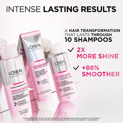 L'Oréal Paris Hair Expertise Glycolic Gloss Shine Trio Set, With Glycolic Acid For Shine and Smoothness, (3x Pieces, Shampoo, Conditioner, Treatment)