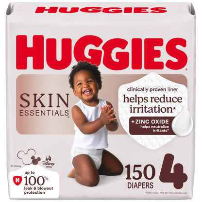 Huggies Size 4 Diapers, Skin Essentials Baby Diapers, Size 4 (22-37 lbs), 150 Count, Packaging May Vary
