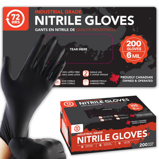 Gants en nitrile noir 72HRS - Gants jetables 6 mil (200 pièces, TG)