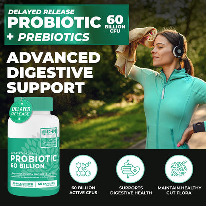 Probiotics Women & Men - 60 Billion CFU Probiotic + Prebiotics | Delayed Release Capsules Survive Stomach Acid for Max Potency | Digestive & Immune Support | Bloating & Gas Relief | Shelf Stable Lactobacillus Strains | Canadian Made, 3rd Party Tested - Available at All In One Marketplace Canada