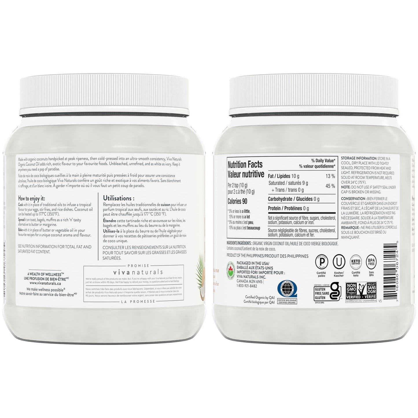 Viva Naturals Organic Virgin Coconut Oil, 54 fl oz (1.6 L) – Cold-Pressed, Unrefined & Non-GMO for Cooking, Hair & Skin