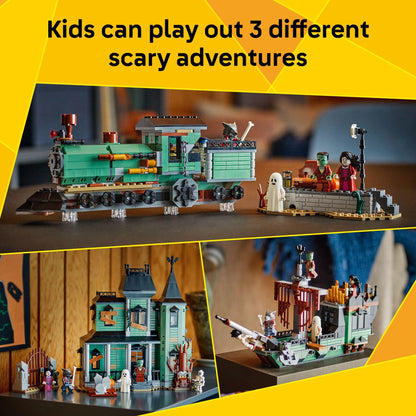 LEGO Creator 3 in 1 Haunted Mansion Building Toy for Kids - Halloween Building Blocks & Learning Toy for Girls & Boys, Ages 9+ - Build a Haunted House, Train, or Ship - Gift for Birthdays - 31167 LEGO
