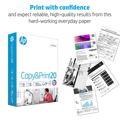 HP Printer Paper 8.5x11 Copy&Print 20 lb 5 Ream Case 2500 Sheets 92 Bright Made in USA FSC Certified Copy Paper HP Compatible 200350C
