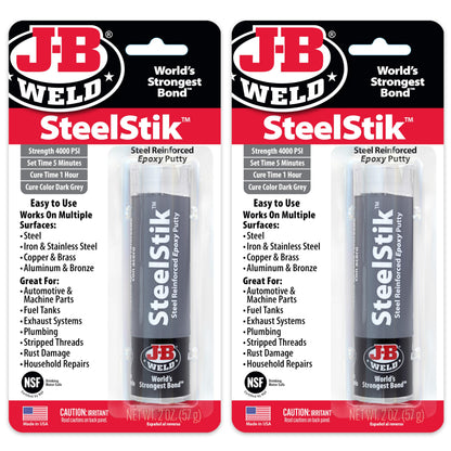 J-B Weld SteelStik, 1 Hour Cure, Steel Reinforced Epoxy Putty Stick - 2 Pack, Dark Grey (8267-2)