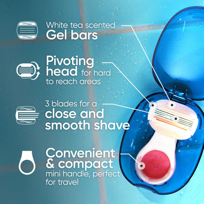 Gillette Venus Mini On The Go 1 Women's Razor Handle with 3 ComfortGlide White Tea Scent Blade Refills + 1 Travel Case, 1 Pack (Count of 5)