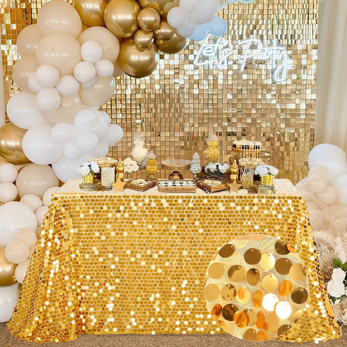 B-COOL Gold Sequin Tablecloth 50 x 102 Inch Payette Glitter Rectangle Table Cloth for Parties Wedding Birthday Halloween Fall Party Decoration
