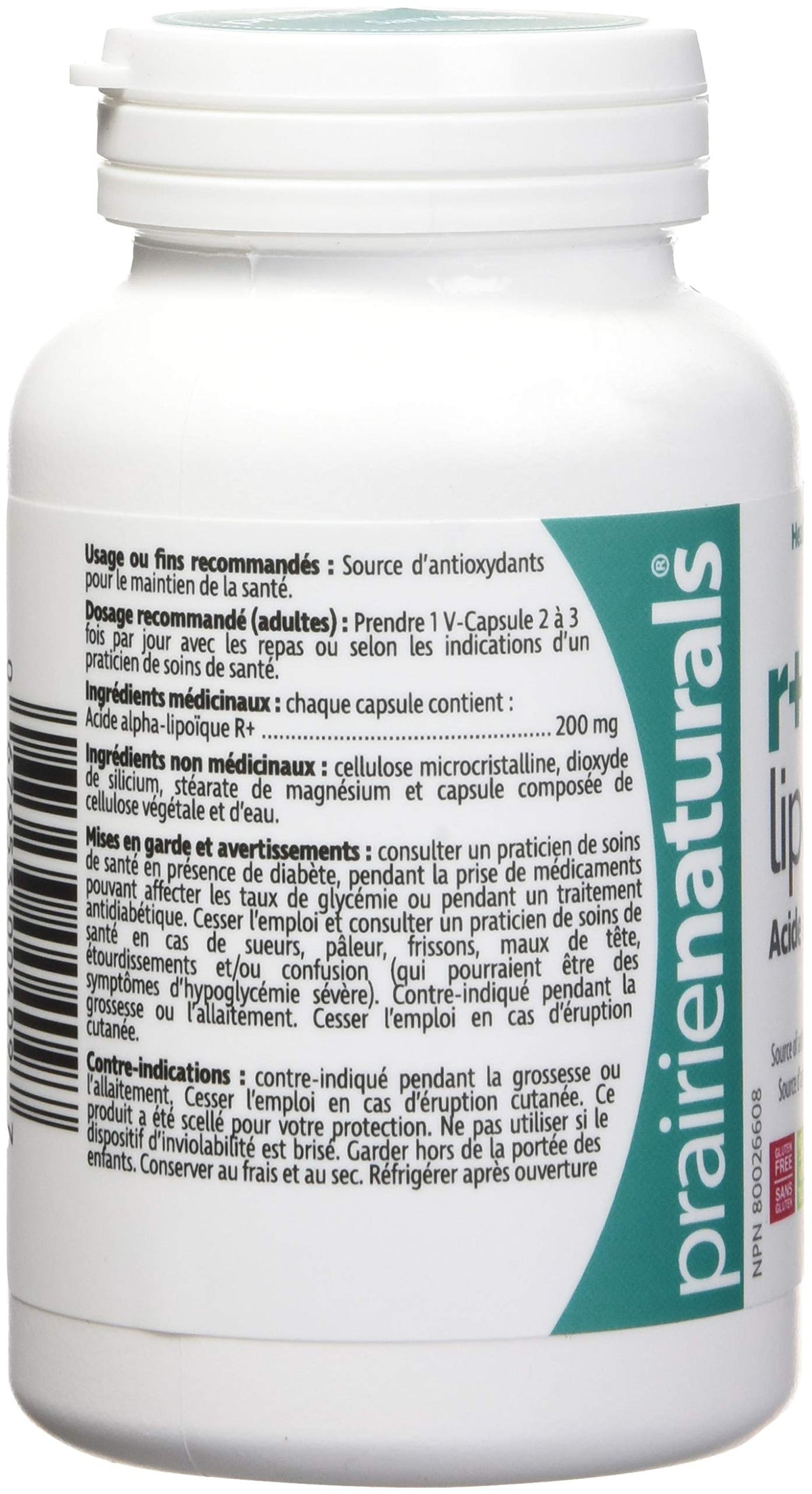 Prairie Naturals R(+) Alpha Lipoic Acid 200mg (R+ ALA) provides antioxidants for the maintenance of good health - 60 Vegan Capsules