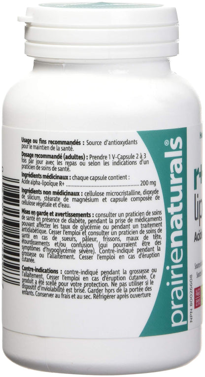 Prairie Naturals R(+) Alpha Lipoic Acid 200mg (R+ ALA) provides antioxidants for the maintenance of good health - 60 Vegan Capsules