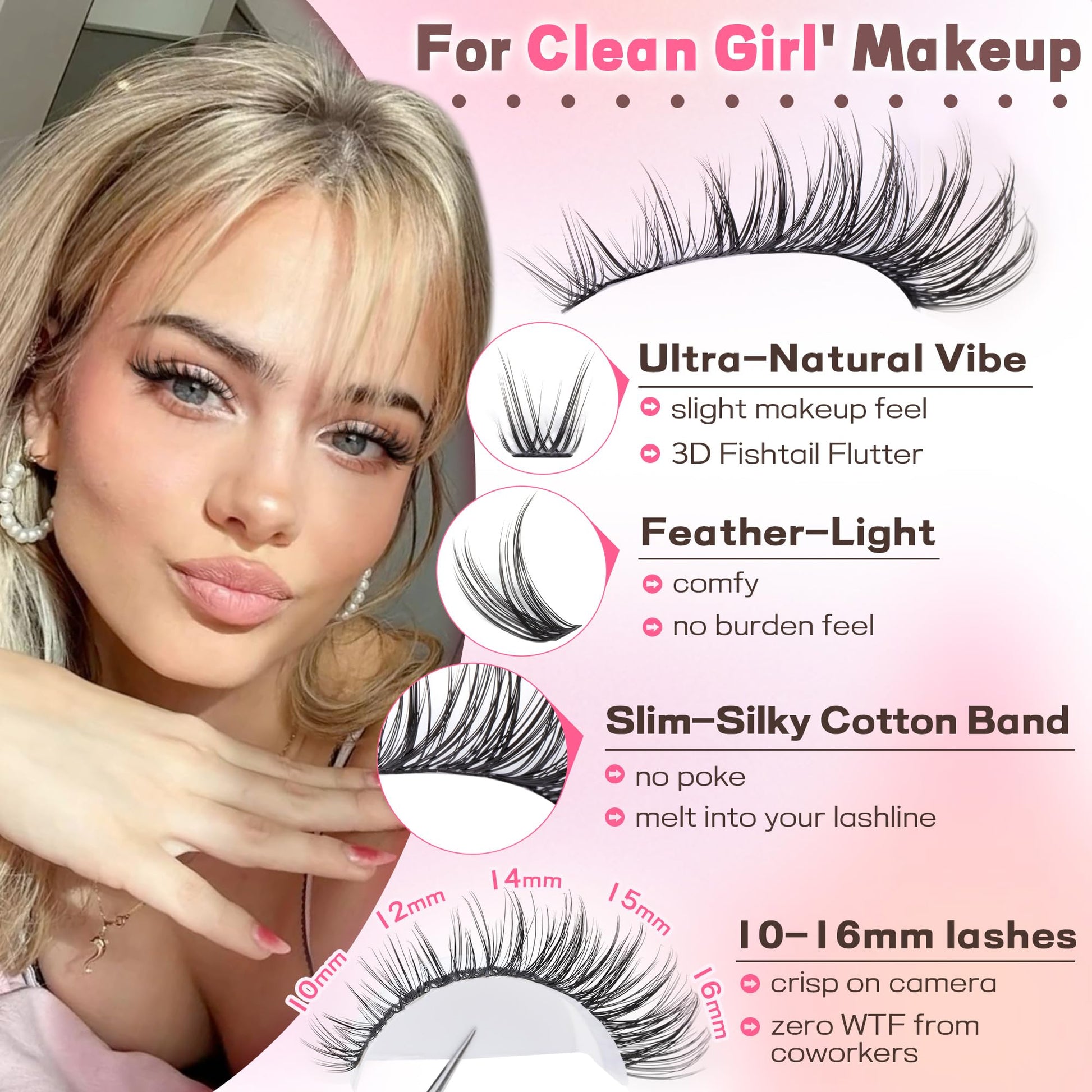 Goddvenus Cluster Lashes Kit Wispy Natural 300pcs Eyelashes Clusters 10-16mm DIY Eyelash Extensions Kit C Curl Individual Lashes for DIY Lash Extension