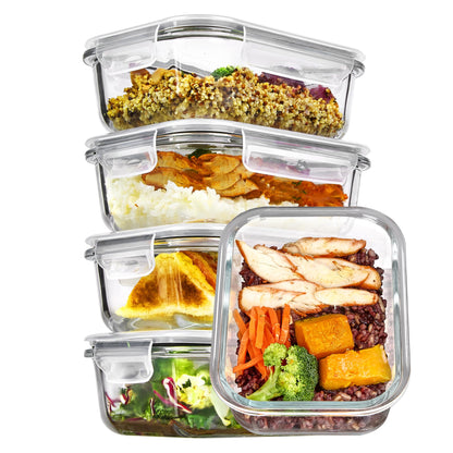 Vtopmart 5 Pack 22oz Glass Food Storage Containers with Lids, Meal Prep Containers, Airtight Lunch Bento Boxes with Snap Locking Lids for Microwave, Oven, Freezer and Dishwasher - Available at All In One Marketplace Canada