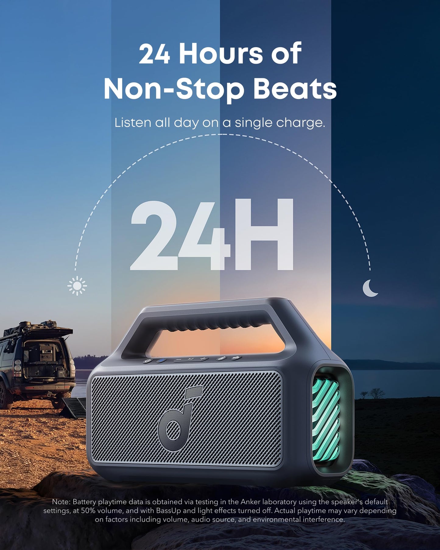 soundcore Boom 2 Outdoor Speaker, 80W, Subwoofer, BassUp 2.0, 24H Playtime, IPX7 Waterproof, Floatable, RGB Lights, USB-C, Custom EQ, Bluetooth 6.0, Portable, Camping, Beach, and Backyard-Blue