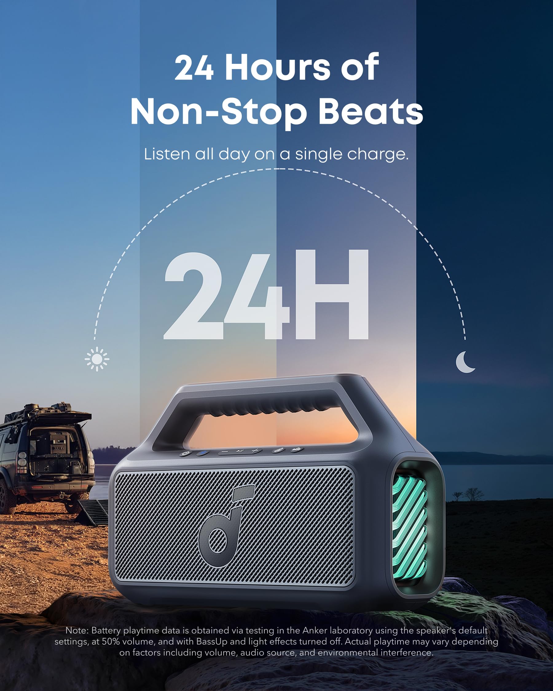 soundcore Boom 2 Outdoor Speaker, 80W, Subwoofer, BassUp 2.0, 24H Playtime, IPX7 Waterproof, Floatable, RGB Lights, USB-C, Custom EQ, Bluetooth 6.0, Portable, Camping, Beach, and Backyard-Blue