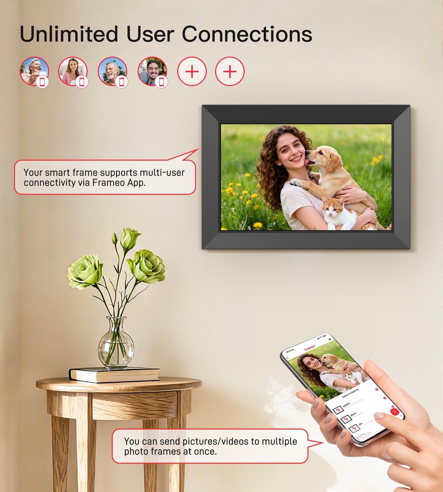 Frameo 10.1 Inch WiFi Digital Picture Frame, 1280x800 HD IPS Touch Screen Photo Frame Electronic, 32GB Memory, Auto-Rotate, Wall Mountable, Share Photos/Videos Instantly via Frameo App from Anywhere