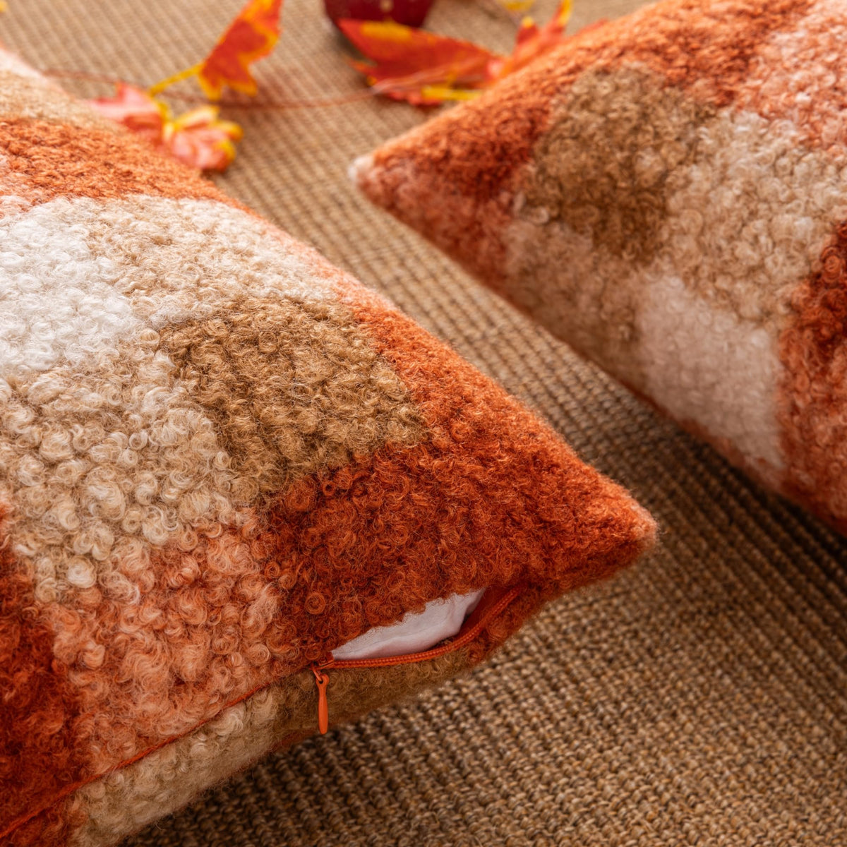 AQOTHES Plaid Fall Throw Pillow Covers Orange 18x18 Inch Set of 2 🍁 All In One Marketplace Canada