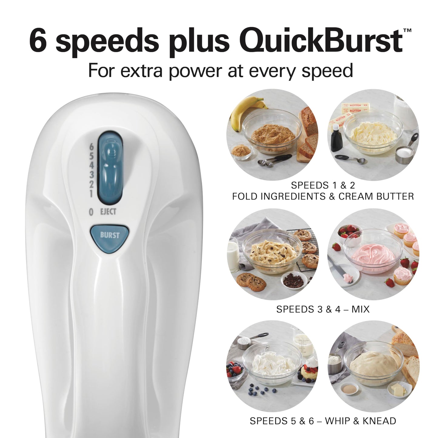 Hamilton Beach 6-Speed Electric Hand Mixer for Baking, 250W, QuickBurst, Snap-On Storage Case, Traditional Beaters & Whisk, White (62682G) - Available at All In One Marketplace Canada