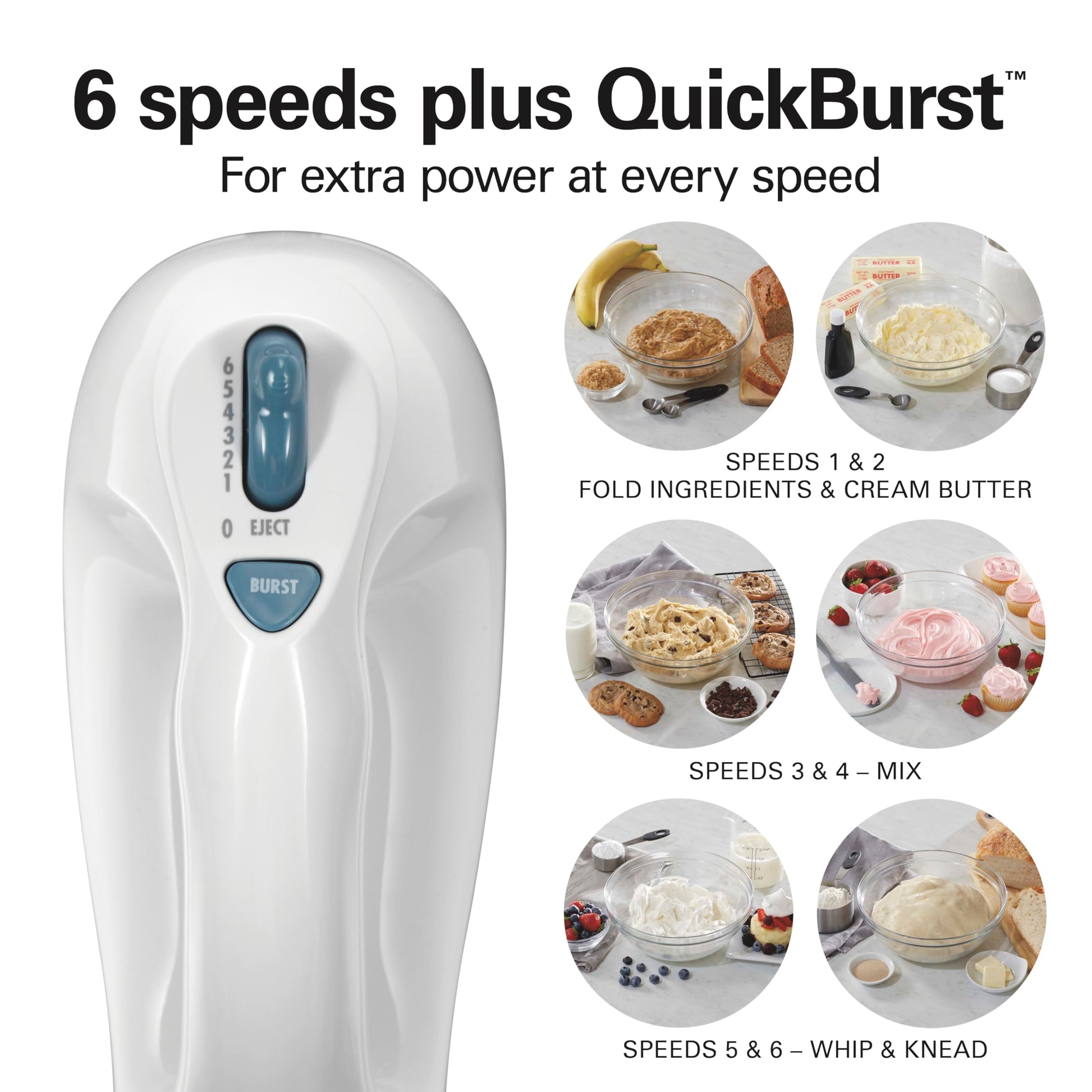 Hamilton Beach 6-Speed Electric Hand Mixer for Baking, 250W, QuickBurst, Snap-On Storage Case, Traditional Beaters & Whisk, White (62682G) - Available at All In One Marketplace Canada