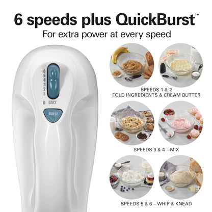 Hamilton Beach 6-Speed Electric Hand Mixer for Baking, 250W, QuickBurst, Snap-On Storage Case, Traditional Beaters & Whisk, White (62682G) - Available at All In One Marketplace Canada