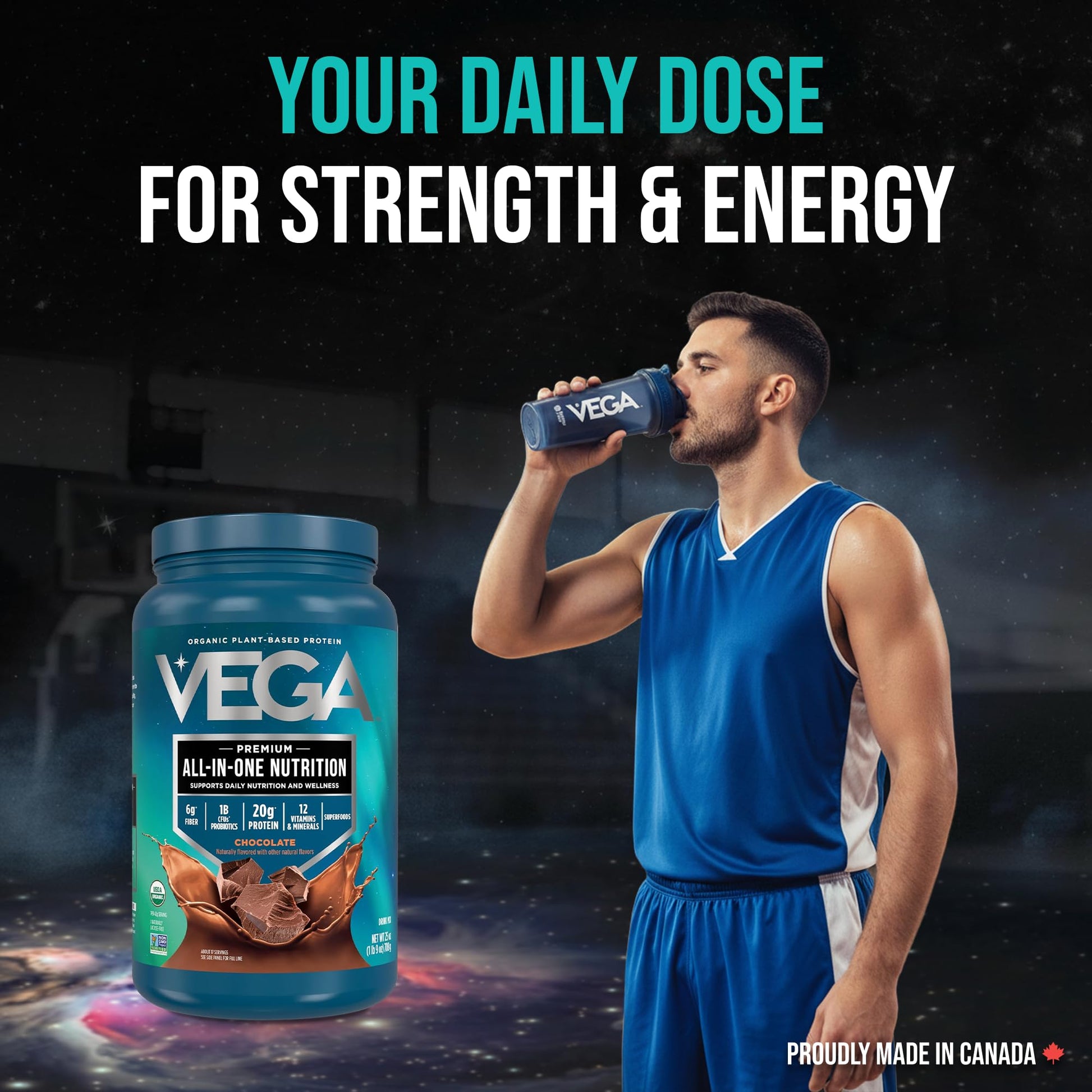 Vega Premium All-in-One Nutrition Protein Powder – 20g Plant-Based Vegan Protein, Vitamins & Probiotics, Chocolate, 876g (19 Servings)