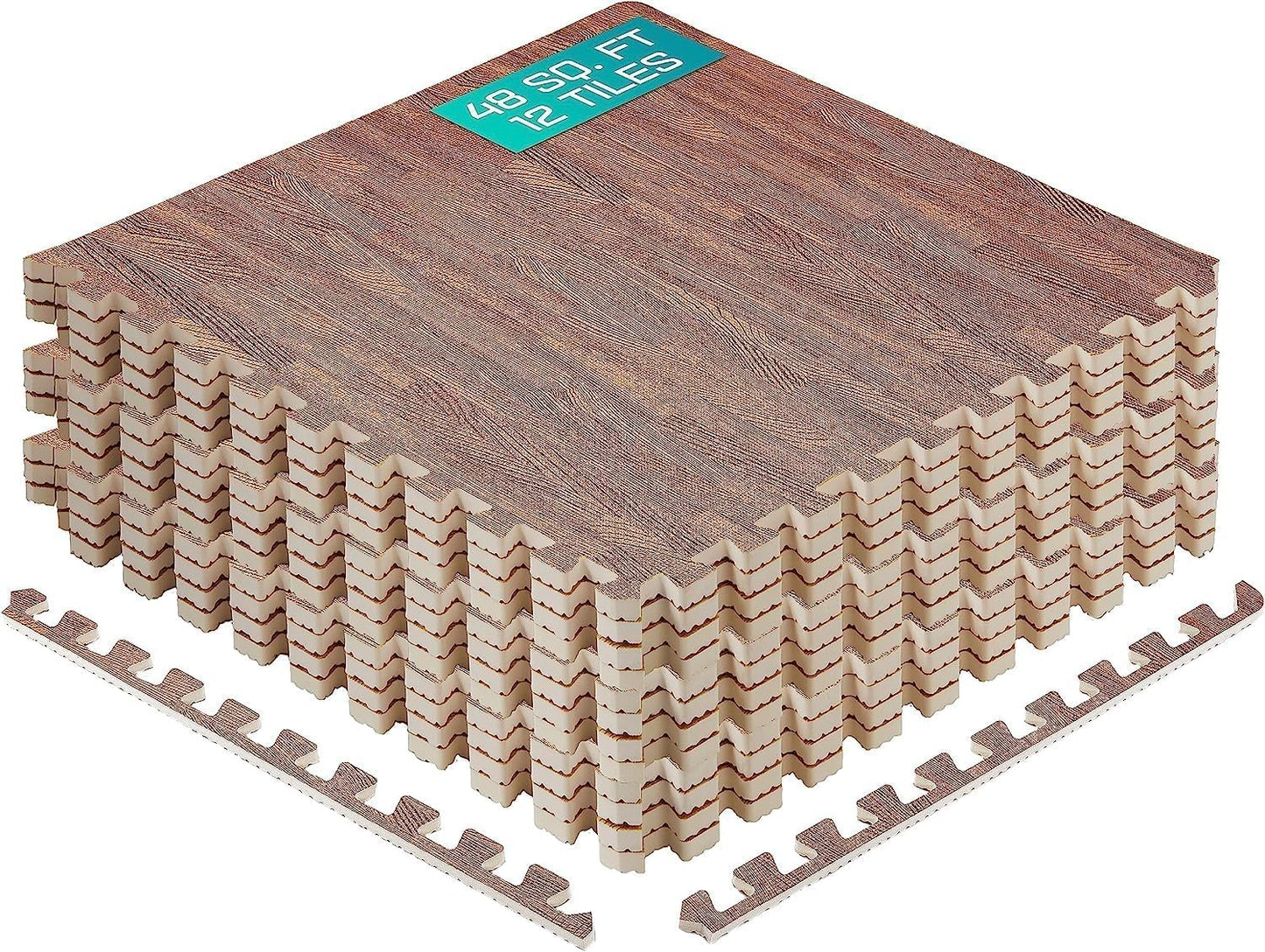 Yes4All EVA Interlocking Mats, Puzzle Floor Tiles, Foam Floor Padding with Border for Furniture, Home Space, Living Room, Garage - Dark Oak Wood, 4.46 m2 Yes4All