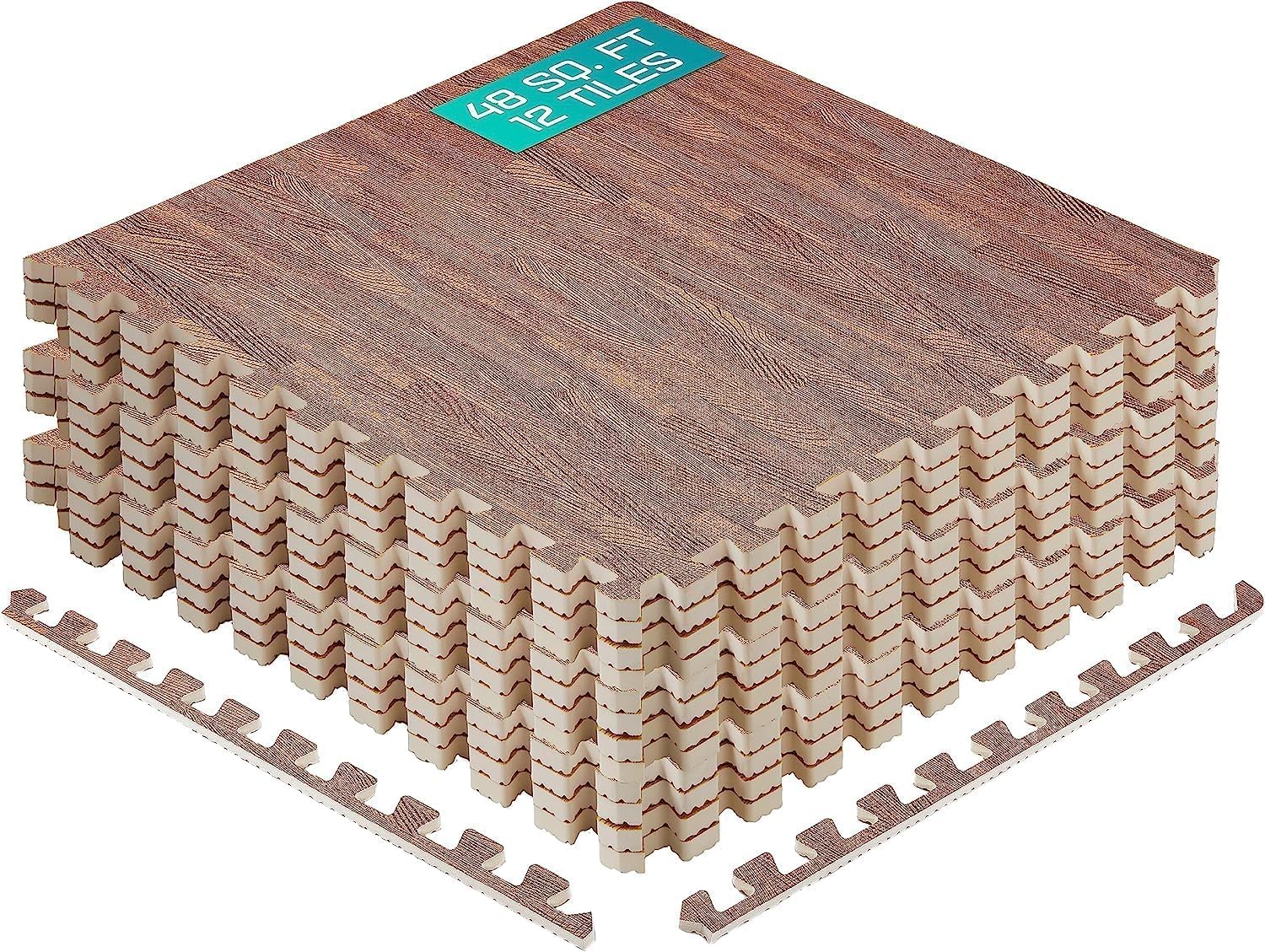 Yes4All EVA Interlocking Mats, Puzzle Floor Tiles, Foam Floor Padding with Border for Furniture, Home Space, Living Room, Garage - Dark Oak Wood, 4.46 m2 Yes4All