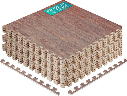 Yes4All EVA Interlocking Mats, Puzzle Floor Tiles, Foam Floor Padding with Border for Furniture, Home Space, Living Room, Garage - Dark Oak Wood, 4.46 m2 Yes4All