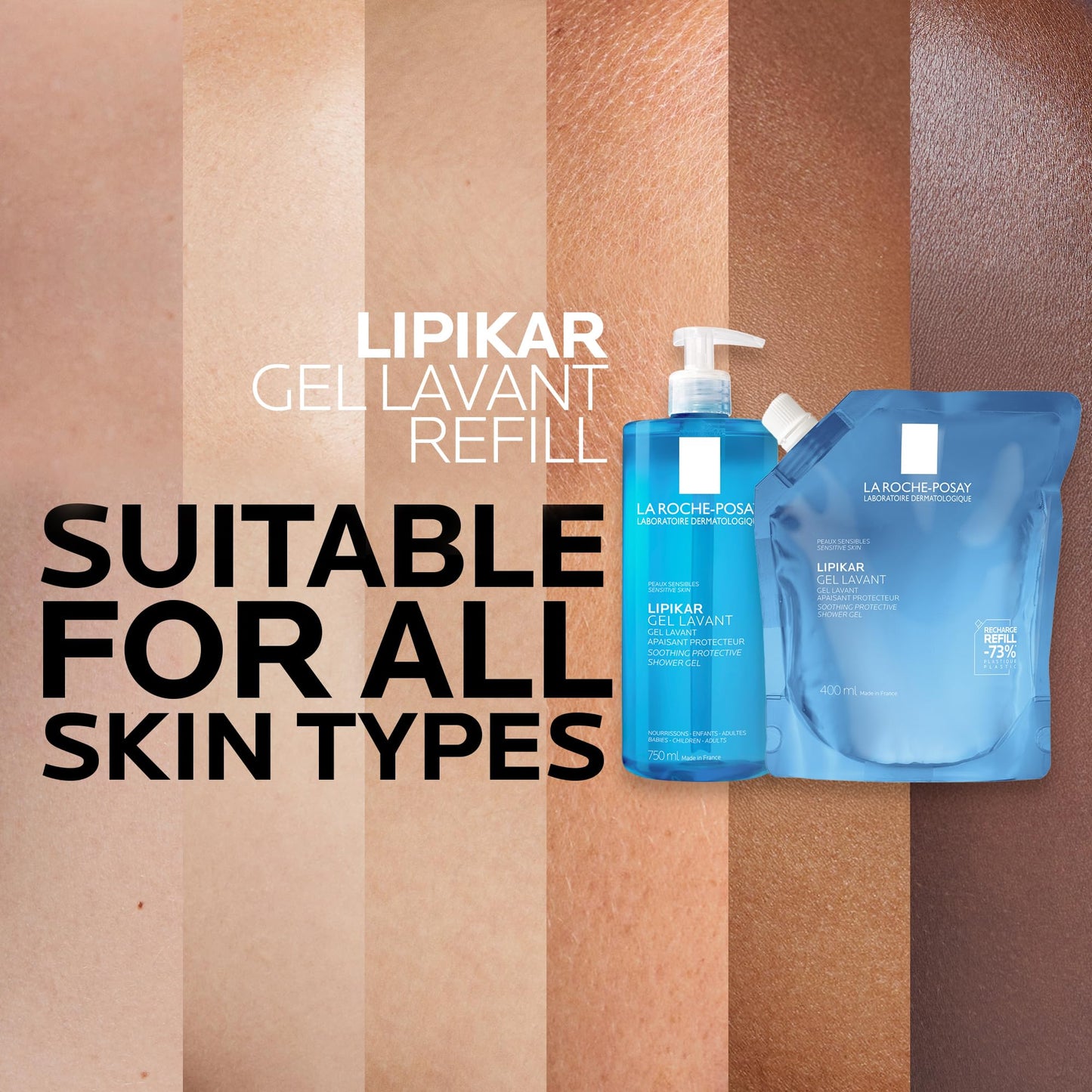 La Roche-Posay Body Wash Refill, Lipikar Cleansing & Moisturizing Gel Body Wash with Shea Butter & Niacinamide for Dry & Sensitive Skin, Soap Free, Paraben Free, 400mL Refill La Roche-Posay