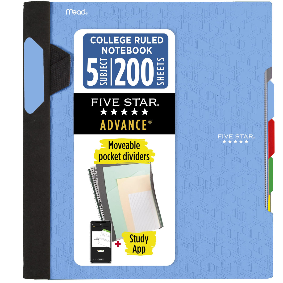 Five Star Advance Spiral Notebook-Standard Size, 5 Subject, College Ruled, 8.5 x 11 Inch Sheet Size, Blue (73150)