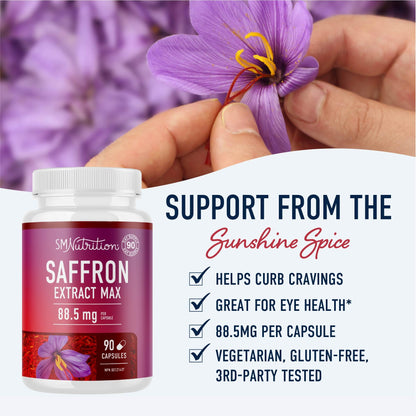 Saffron Extract Capsules 88.5mg | 90-Count Bottle | 3:1 Concentrated Formula for Antioxidant Benefits | Vegetarian, Gluten-Free, Non-GMO