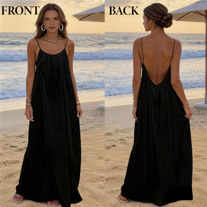 Tubeluck Backless Cami Dress for Women Summer Sleeveless Long Casual Sundress Lady Solid Color Open Back Lounge Dresses Holiday House (CA/US, Alpha, Medium, Regular, Regular, Black) 🍁 All In One Marketplace Canada