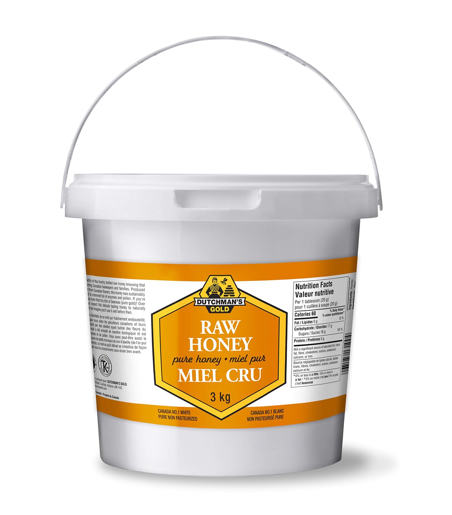 Dutchman's Gold Raw Honey | 100% Canadian Unpasteurized & Cold-Processed | Naturally Creamy & Spreadable | Contains Bee Pollen, Royal Jelly & Beeswax | Made in Canada | 3 kg