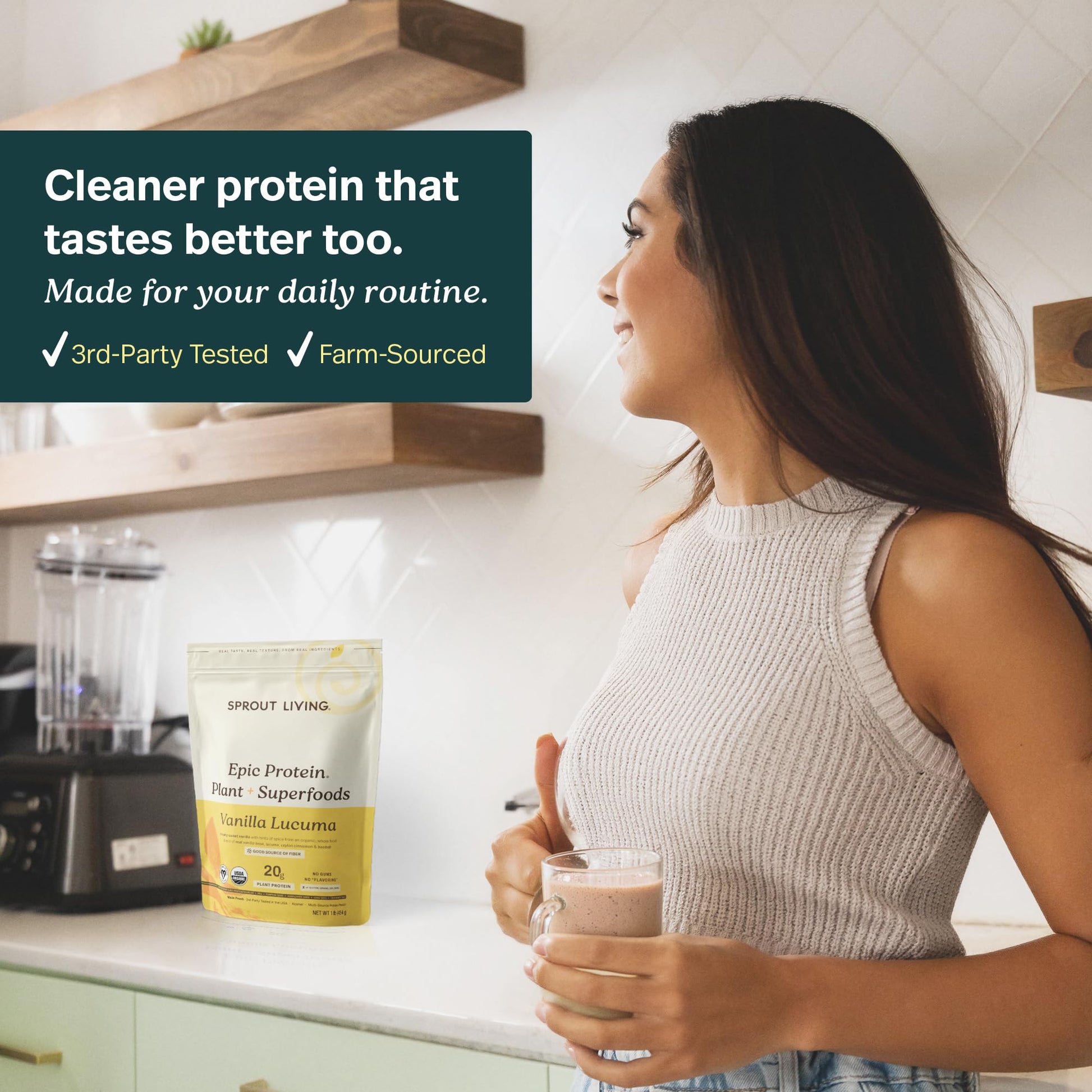 Sprout Living Epic Protein Powder, Vanilla Lucuma Flavor, Organic Plant Protein, Gluten Free, No Additives, 19 Grams Clean Vegan Protein (1 pound,13 servings) Sprout Living