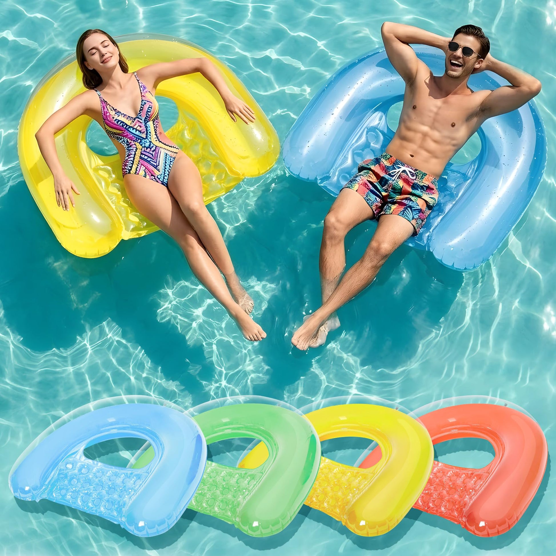4 Pack Pool Floaties for Adults, Upgraded 52“X38 Adult Size Inflatable Pool Float Chair Floating Pool Chair Floaties for Adults Beaches, Lakes, Rivers, Parties
