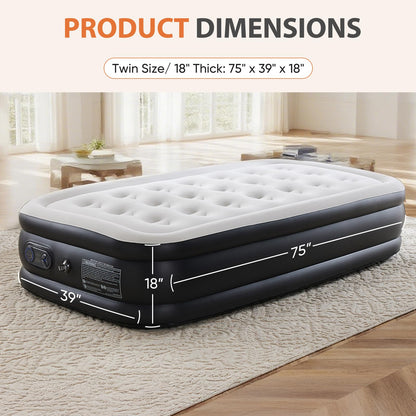 Sweetcrispy Twin Air Mattress, 18" Inflatable Blow Up Airbed with Built-in High Capacity Pump, Double Height, Non-Slip Bottom Design, Weight Capacity 660 lbs Air Bed for Home or Camping Sweetcrispy