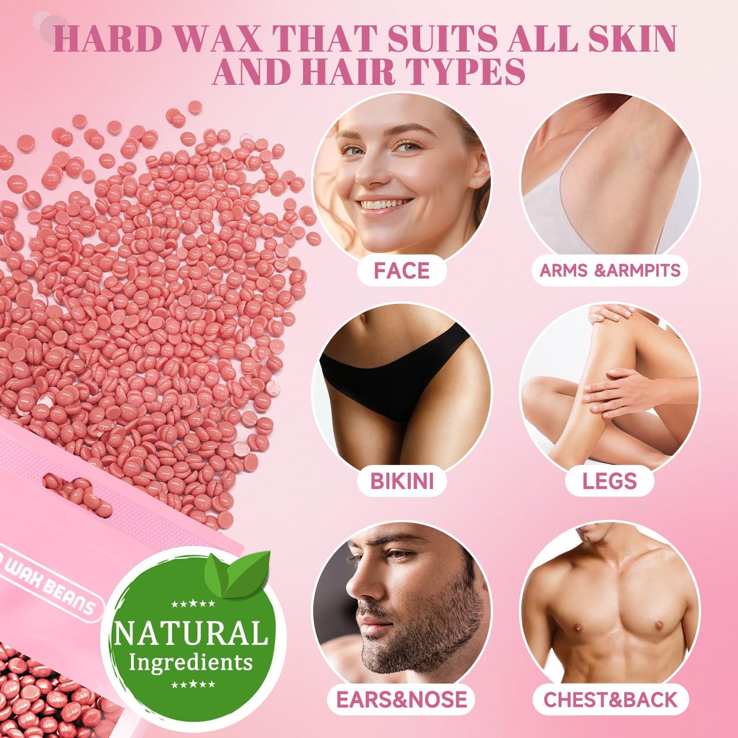 Waxing Kit for Women & Men: Wax Kit Wax Warmer for Hair Removal with 5 Packs Hard Wax Beads & Wax Pot, At-Home Wax Melt Warmer for Brazilian Bikini, Legs & Body, Ideal for Sensitive Skin & Beginners