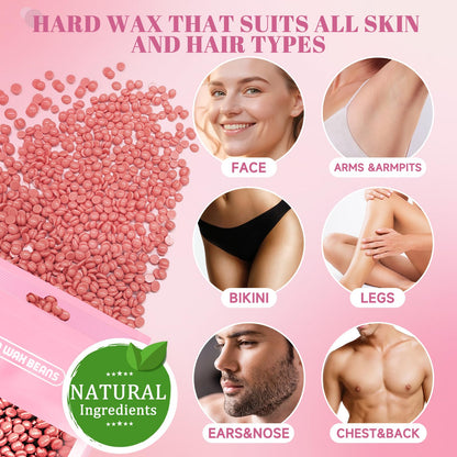 Waxing Kit for Women & Men: Wax Kit Wax Warmer for Hair Removal with 5 Packs Hard Wax Beads & Wax Pot, At-Home Wax Melt Warmer for Brazilian Bikini, Legs & Body, Ideal for Sensitive Skin & Beginners