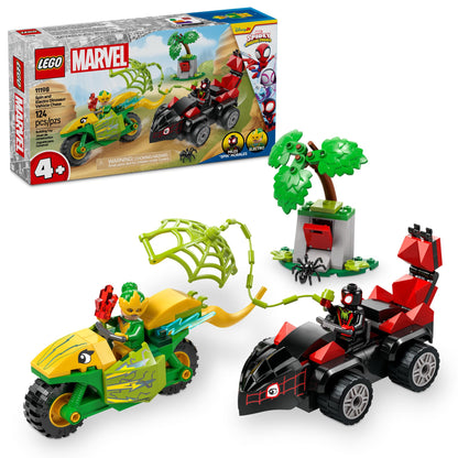 LEGO Marvel Spidey and His Amazing Friends Spin and Electro Dinosaur Vehicle Chase - Car and Motorcycle Preschool Building Toy for Kids, Boys and Girls, Ages 4+ - Gift Idea for Birthdays - 11198 LEGO