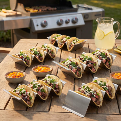 Bekith Stainless Steel Taco Holder Stand 6 Pack, Taco Holder Stand Tray with Handles, Up to 3 Tacos Each Keeping Shells Upright, Stylish Taco Shell Holders, Oven, Grill and Dishwasher Safe - Available at All In One Marketplace Canada