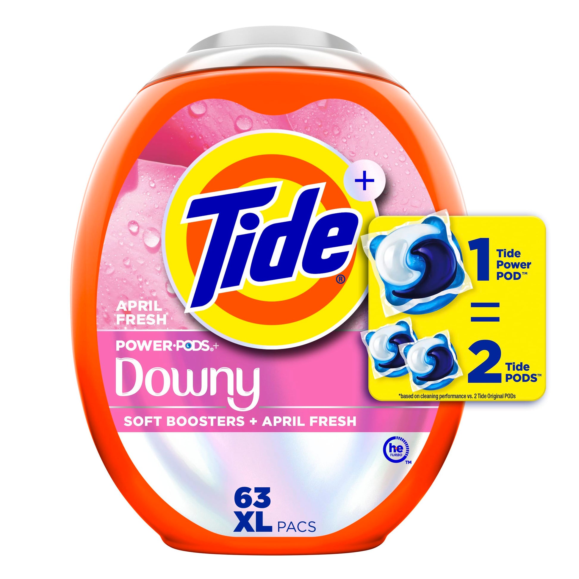 Tide Power PODs + Downy Laundry Detergent Pods, Soft Boosters + April Fresh, 63 Count Tide