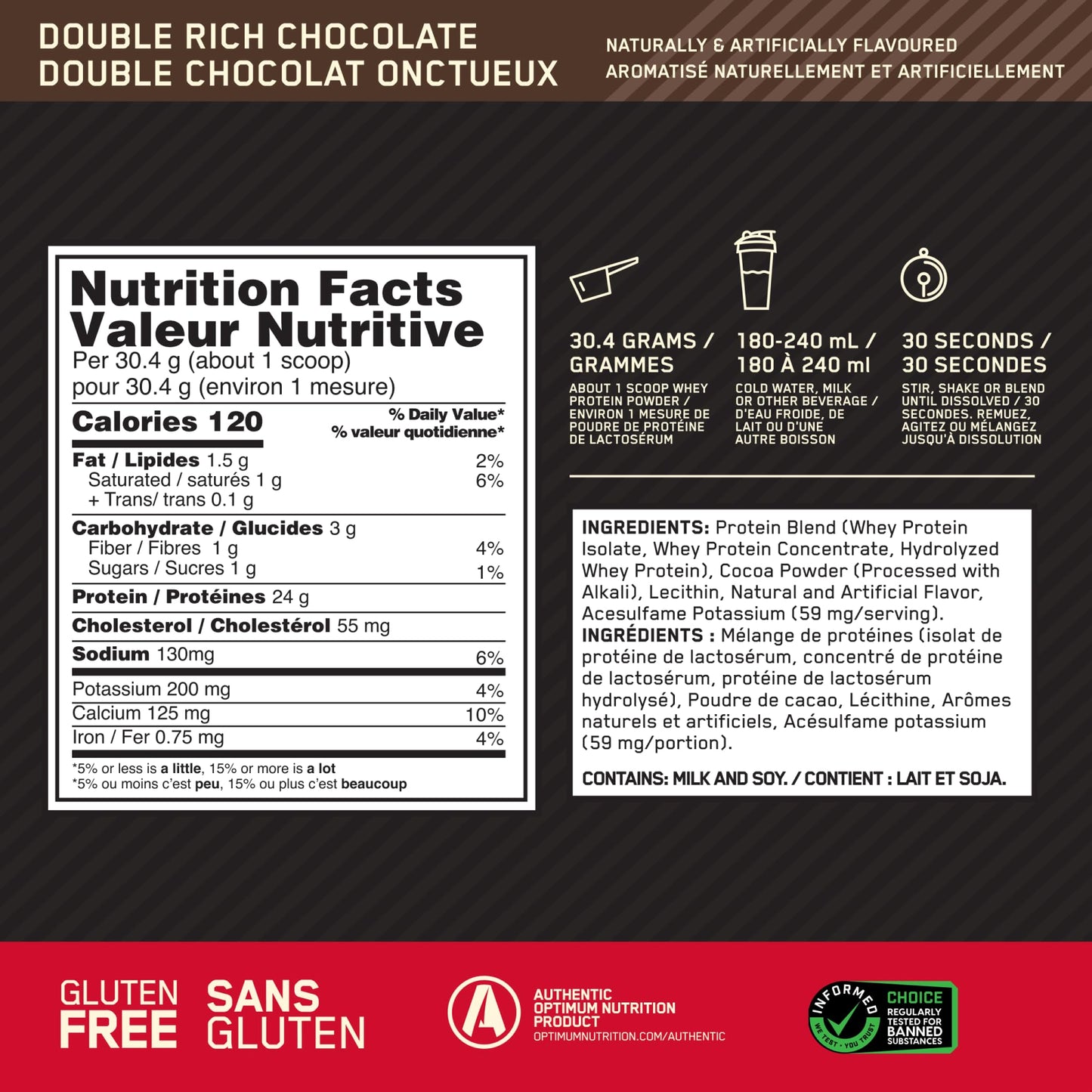 Optimum Nutrition Gold Standard 100% Whey Protein Powder, 2.270g - Double Rich Chocolate - 74 servings (packaging may vary)